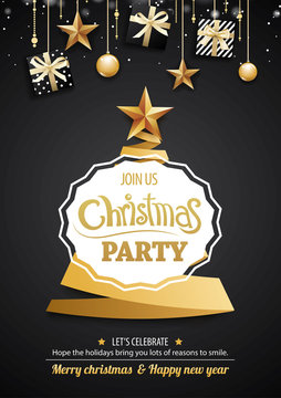 Merry christmas greeting card and party invitations on black background. Vector illustration element for happy new year design.