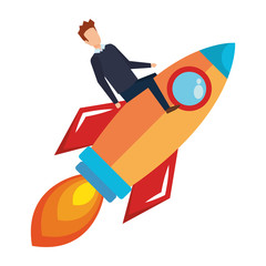 businessman with rocket startup