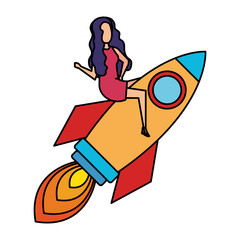 woman flying in rocket start up