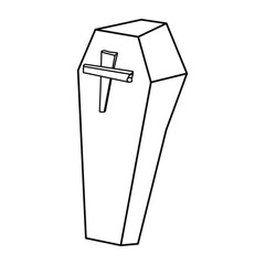 wooden coffin on white background