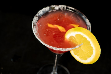 Cosmopolitan Cocktail with cranberry juice, vodka, lime juice and cointreau
