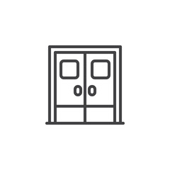 Double door with glass window outline icon. linear style sign for mobile concept and web design. Entrance doorway simple line vector icon. Symbol, logo illustration. Pixel perfect vector graphics