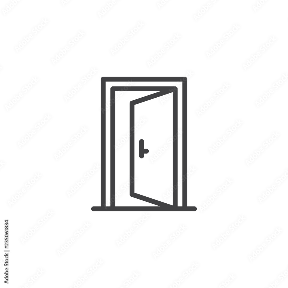 Poster open door outline icon. linear style sign for mobile concept and web design. exit doorway simple lin