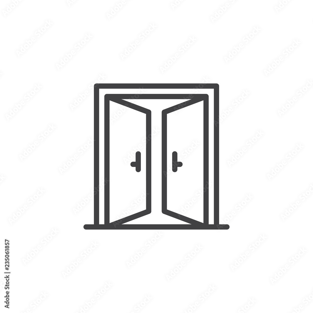 Poster open double door outline icon. linear style sign for mobile concept and web design. exit doorway sim