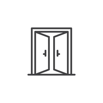 Open double door outline icon. linear style sign for mobile concept and web design. Exit doorway simple line vector icon. Push door symbol, logo illustration. Pixel perfect vector graphics