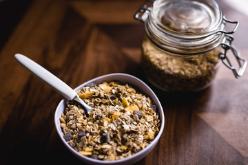 Cereal, seeds and oats, healthy meal.