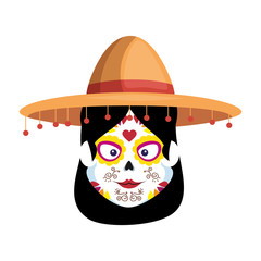 mexica woman head with catrina costume