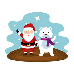 cute santa claus with polar bear characters