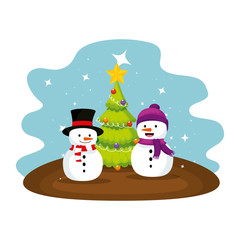 cute snowmen with christmas tree characters