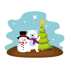 cute polar bear with snowman characters