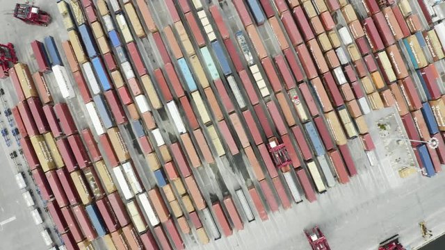 4k Aerial footage of a cargo shipping yard and port in southern florida