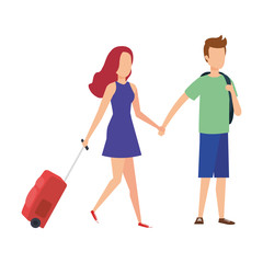 young couple with suitcase travel