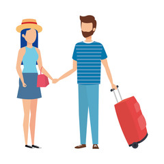 Naklejka na ściany i meble young couple with suitcase travel