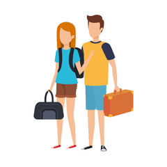 young couple with suitcase travel