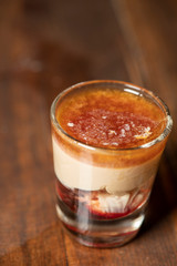 Brain Hemorrhage shot cocktail with schnapps, baileys irish cream and grenadine