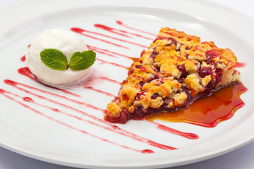Cake with Berry Sauce and ice cream