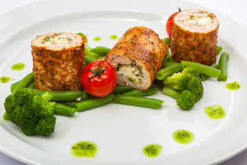 Chicken roll on green beans