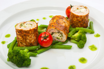 Chicken roll on green beans