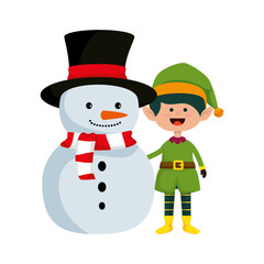 cute snowman and elf christmas characters