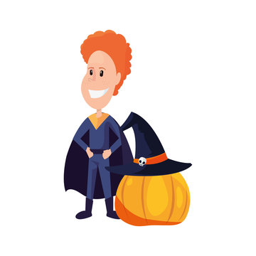 child in halloween costume with pumpkin