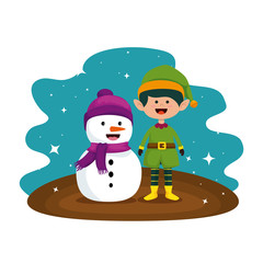 cute snowman and elf christmas characters