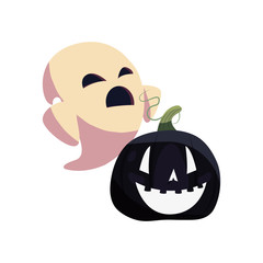 halloween ghost with black pumpkin