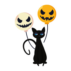 halloween black cat and scary balloons