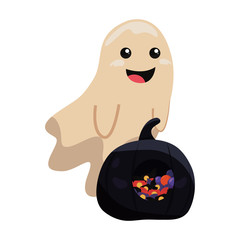 halloween ghost with black pumpkin