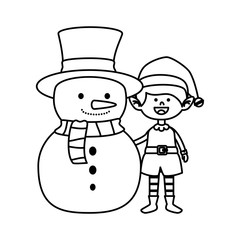 cute snowman and elf christmas characters