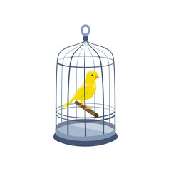 llustration with a bird in a cage. vintage cage