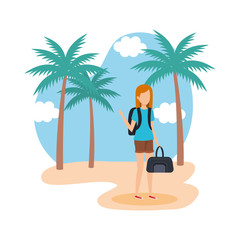 tourist girl with handbag on the beach