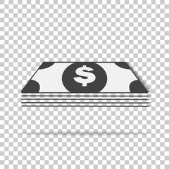 Cash  money icon on transparent background. Flat image money with shadow. Layers grouped for easy editing illustration. For your design.