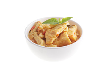 Thai style tofu red curry,  vegetable food white background