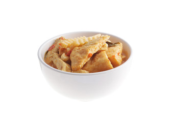 Thai style tofu red curry,  vegetable food white background