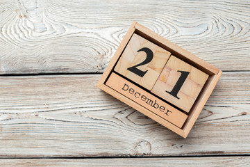 December 21. Day 21 of december month, calendar on white background. Winter time