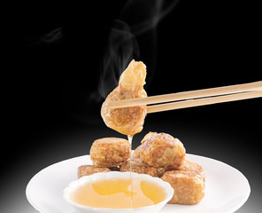Hoi Jo, Chinese food, deep fried crab meat roll. Or call crab jujube served with sweet plum sauce.
