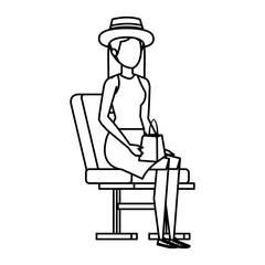 tourist girl with summer hat in airport chair