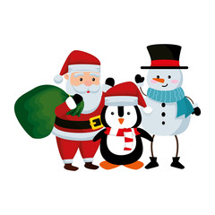santa claus with snowman and penguin