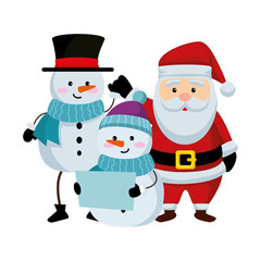 cute christmas santa claus and snowman