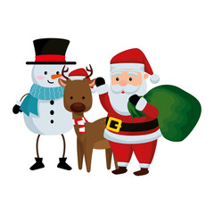 christmas santa claus with reindeer and snowman