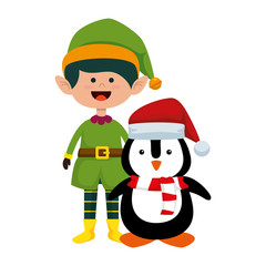 cute elf with penguin christmas characters