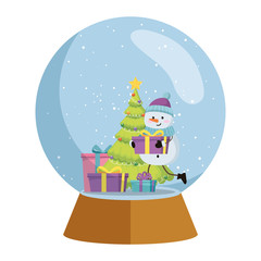 cute snowman in snow sphere christmas