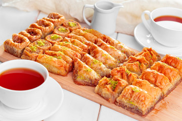 Traditional Baklava on Wooden Table