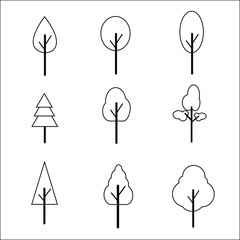 set of trees element vector line art style