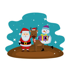 christmas santa claus with reindeer and snowman