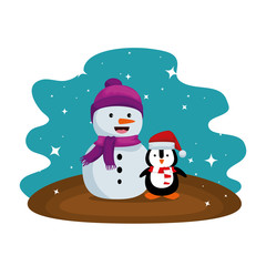 cute snowman with penguin christmas characters