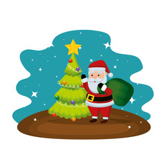 cute christmas santa claus with pine tree