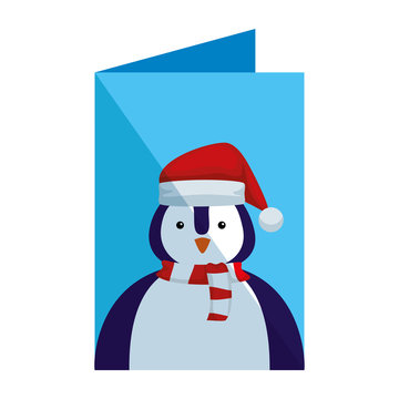 postcard of penguin with santa claus hat