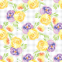 Fototapeta na wymiar Hand-painted watercolor floral rose Pattern. Illustration of decorative floral design for wedding invitations and greeting cards.