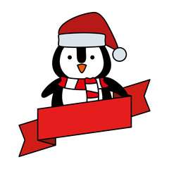 cute penguin with santa claus hat